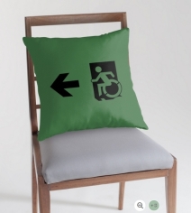 Accessible Means of Egress Icon Exit Sign Wheelchair Wheelie Running Man Symbol by Lee Wilson PWD Disability Emergency Evacuation Throw Pillow Cushion 115
