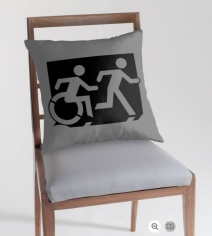 Accessible Means of Egress Icon Exit Sign Wheelchair Wheelie Running Man Symbol by Lee Wilson PWD Disability Emergency Evacuation Throw Pillow Cushion 122