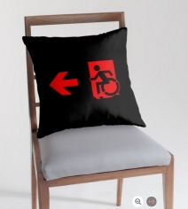 Accessible Means of Egress Icon Exit Sign Wheelchair Wheelie Running Man Symbol by Lee Wilson PWD Disability Emergency Evacuation Throw Pillow Cushion 123