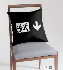 Accessible Means of Egress Icon Exit Sign Wheelchair Wheelie Running Man Symbol by Lee Wilson PWD Disability Emergency Evacuation Throw Pillow Cushion 123