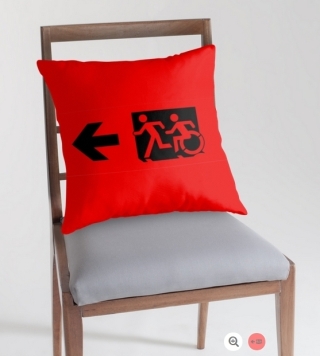 Accessible Means of Egress Icon Exit Sign Wheelchair Wheelie Running Man Symbol by Lee Wilson PWD Disability Emergency Evacuation Throw Pillow Cushion 127
