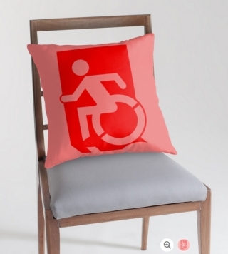 Accessible Means of Egress Icon Exit Sign Wheelchair Wheelie Running Man Symbol by Lee Wilson PWD Disability Emergency Evacuation Throw Pillow Cushion 129
