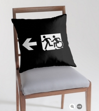 Accessible Means of Egress Icon Exit Sign Wheelchair Wheelie Running Man Symbol by Lee Wilson PWD Disability Emergency Evacuation Throw Pillow Cushion 132