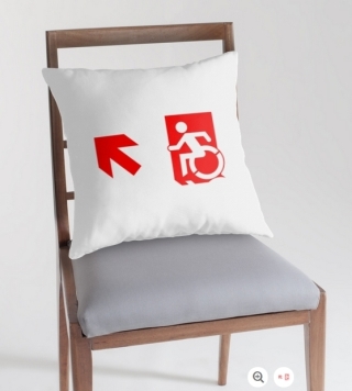 Accessible Means of Egress Icon Exit Sign Wheelchair Wheelie Running Man Symbol by Lee Wilson PWD Disability Emergency Evacuation Throw Pillow Cushion 137