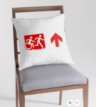 Accessible Means of Egress Icon Exit Sign Wheelchair Wheelie Running Man Symbol by Lee Wilson PWD Disability Emergency Evacuation Throw Pillow Cushion 143