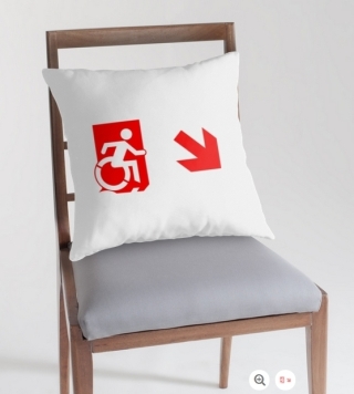Accessible Means of Egress Icon Exit Sign Wheelchair Wheelie Running Man Symbol by Lee Wilson PWD Disability Emergency Evacuation Throw Pillow Cushion 144
