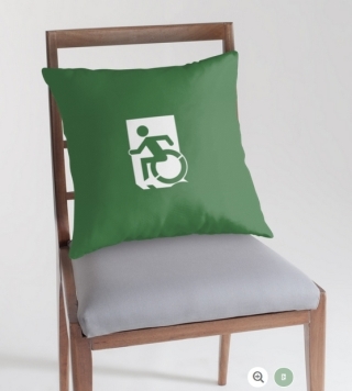 Accessible Means of Egress Icon Exit Sign Wheelchair Wheelie Running Man Symbol by Lee Wilson PWD Disability Emergency Evacuation Throw Pillow Cushion 15