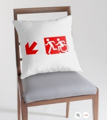 Accessible Means of Egress Icon Exit Sign Wheelchair Wheelie Running Man Symbol by Lee Wilson PWD Disability Emergency Evacuation Throw Pillow Cushion 155