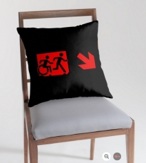 Accessible Means of Egress Icon Exit Sign Wheelchair Wheelie Running Man Symbol by Lee Wilson PWD Disability Emergency Evacuation Throw Pillow Cushion 158