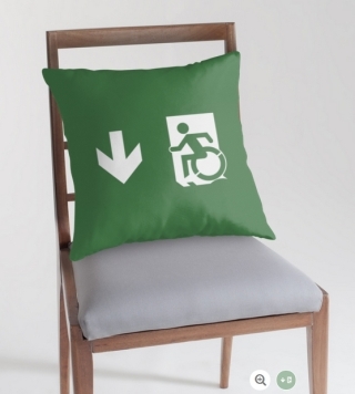 Accessible Means of Egress Icon Exit Sign Wheelchair Wheelie Running Man Symbol by Lee Wilson PWD Disability Emergency Evacuation Throw Pillow Cushion 16