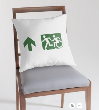 Accessible Means of Egress Icon Exit Sign Wheelchair Wheelie Running Man Symbol by Lee Wilson PWD Disability Emergency Evacuation Throw Pillow Cushion 18