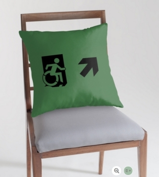 Accessible Means of Egress Icon Exit Sign Wheelchair Wheelie Running Man Symbol by Lee Wilson PWD Disability Emergency Evacuation Throw Pillow Cushion 3