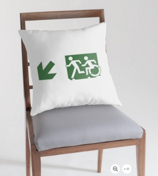 Accessible Means of Egress Icon Exit Sign Wheelchair Wheelie Running Man Symbol by Lee Wilson PWD Disability Emergency Evacuation Throw Pillow Cushion 30
