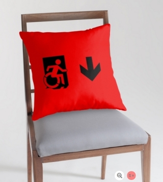 Accessible Means of Egress Icon Exit Sign Wheelchair Wheelie Running Man Symbol by Lee Wilson PWD Disability Emergency Evacuation Throw Pillow Cushion 39