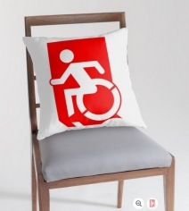 Accessible Means of Egress Icon Exit Sign Wheelchair Wheelie Running Man Symbol by Lee Wilson PWD Disability Emergency Evacuation Throw Pillow Cushion 44