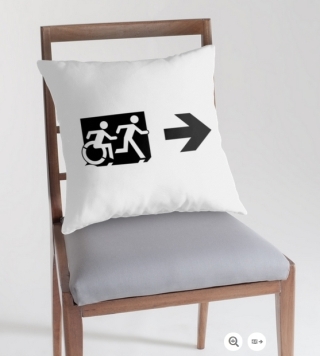 Accessible Means of Egress Icon Exit Sign Wheelchair Wheelie Running Man Symbol by Lee Wilson PWD Disability Emergency Evacuation Throw Pillow Cushion 50