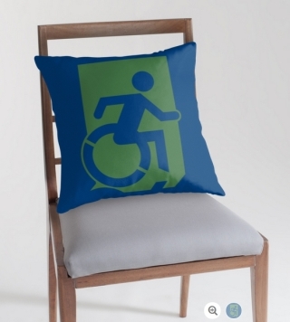 Accessible Means of Egress Icon Exit Sign Wheelchair Wheelie Running Man Symbol by Lee Wilson PWD Disability Emergency Evacuation Throw Pillow Cushion 54