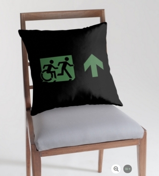 Accessible Means of Egress Icon Exit Sign Wheelchair Wheelie Running Man Symbol by Lee Wilson PWD Disability Emergency Evacuation Throw Pillow Cushion 57