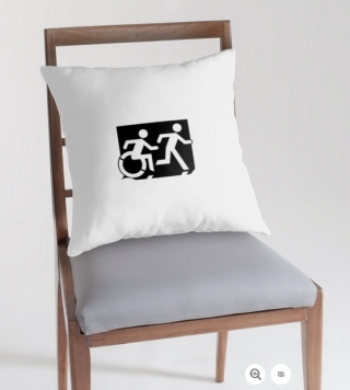 Accessible Means of Egress Icon Exit Sign Wheelchair Wheelie Running Man Symbol by Lee Wilson PWD Disability Emergency Evacuation Throw Pillow Cushion 58