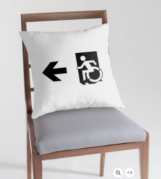 Accessible Means of Egress Icon Exit Sign Wheelchair Wheelie Running Man Symbol by Lee Wilson PWD Disability Emergency Evacuation Throw Pillow Cushion 59