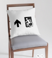 Accessible Means of Egress Icon Exit Sign Wheelchair Wheelie Running Man Symbol by Lee Wilson PWD Disability Emergency Evacuation Throw Pillow Cushion 63