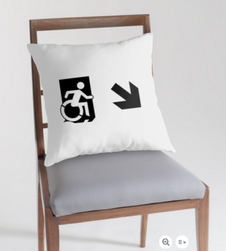 Accessible Means of Egress Icon Exit Sign Wheelchair Wheelie Running Man Symbol by Lee Wilson PWD Disability Emergency Evacuation Throw Pillow Cushion 69