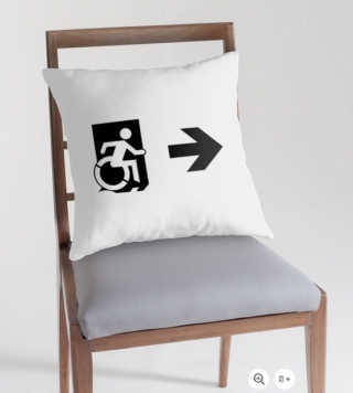 Accessible Means of Egress Icon Exit Sign Wheelchair Wheelie Running Man Symbol by Lee Wilson PWD Disability Emergency Evacuation Throw Pillow Cushion 73