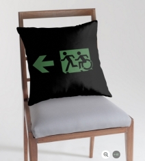 Accessible Means of Egress Icon Exit Sign Wheelchair Wheelie Running Man Symbol by Lee Wilson PWD Disability Emergency Evacuation Throw Pillow Cushion 78