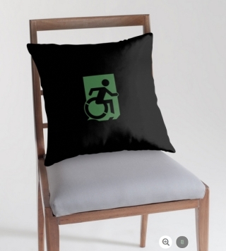 Accessible Means of Egress Icon Exit Sign Wheelchair Wheelie Running Man Symbol by Lee Wilson PWD Disability Emergency Evacuation Throw Pillow Cushion 92