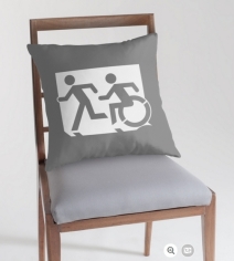 Accessible Means of Egress Icon Exit Sign Wheelchair Wheelie Running Man Symbol by Lee Wilson PWD Disability Emergency Evacuation Throw Pillow Cushion 99