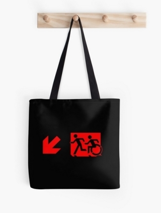 Accessible Means of Egress Icon Exit Sign Wheelchair Wheelie Running Man Symbol by Lee Wilson PWD Disability Emergency Evacuation Tote Bag 112