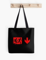 Accessible Means of Egress Icon Exit Sign Wheelchair Wheelie Running Man Symbol by Lee Wilson PWD Disability Emergency Evacuation Tote Bag 117