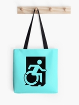 Accessible Means of Egress Icon Exit Sign Wheelchair Wheelie Running Man Symbol by Lee Wilson PWD Disability Emergency Evacuation Tote Bag 124