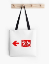 Accessible Means of Egress Icon Exit Sign Wheelchair Wheelie Running Man Symbol by Lee Wilson PWD Disability Emergency Evacuation Tote Bag 130
