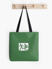 Accessible Means of Egress Icon Exit Sign Wheelchair Wheelie Running Man Symbol by Lee Wilson PWD Disability Emergency Evacuation Tote Bag 157