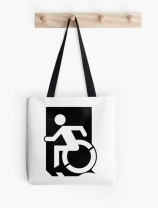 Accessible Means of Egress Icon Exit Sign Wheelchair Wheelie Running Man Symbol by Lee Wilson PWD Disability Emergency Evacuation Tote Bag 17