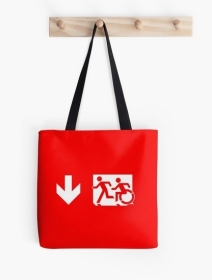 Accessible Means of Egress Icon Exit Sign Wheelchair Wheelie Running Man Symbol by Lee Wilson PWD Disability Emergency Evacuation Tote Bag 20