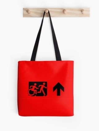 Accessible Means of Egress Icon Exit Sign Wheelchair Wheelie Running Man Symbol by Lee Wilson PWD Disability Emergency Evacuation Tote Bag 33