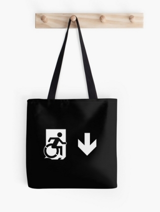 Accessible Means of Egress Icon Exit Sign Wheelchair Wheelie Running Man Symbol by Lee Wilson PWD Disability Emergency Evacuation Tote Bag 70