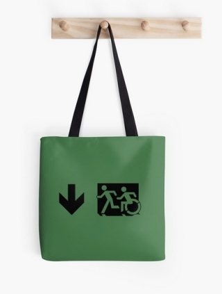 Accessible Means of Egress Icon Exit Sign Wheelchair Wheelie Running Man Symbol by Lee Wilson PWD Disability Emergency Evacuation Tote Bag 75