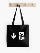 Accessible Means of Egress Icon Exit Sign Wheelchair Wheelie Running Man Symbol by Lee Wilson PWD Disability Emergency Evacuation Tote Bag 81