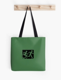 Accessible Means of Egress Icon Exit Sign Wheelchair Wheelie Running Man Symbol by Lee Wilson PWD Disability Emergency Evacuation Tote Bag 84