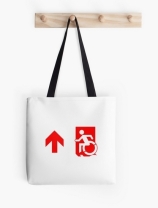 Accessible Means of Egress Icon Exit Sign Wheelchair Wheelie Running Man Symbol by Lee Wilson PWD Disability Emergency Evacuation Tote Bag 91