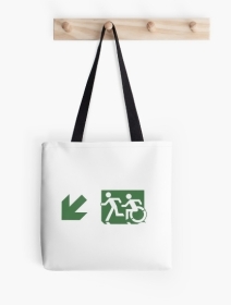 Accessible Means of Egress Icon Exit Sign Wheelchair Wheelie Running Man Symbol by Lee Wilson PWD Disability Emergency Evacuation Tote Bag 96