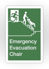 Accessible Means of Egress Icon Exit Sign Wheelchair Wheelie Running Man Symbol by Lee Wilson PWD Disability Evacuation Chair Sticker 1
