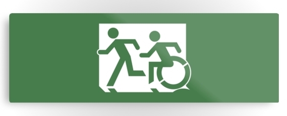 Accessible Means of Egress Icon Exit Sign Wheelchair Wheelie Running Man Symbol by Lee Wilson PWD Disability Evacuation Metal Printed 39