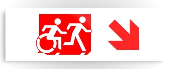Accessible Means of Egress Icon Exit Sign Wheelchair Wheelie Running Man Symbol by Lee Wilson PWD Disability Evacuation Metal Printed 57
