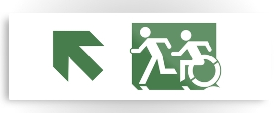 Accessible Means of Egress Icon Exit Sign Wheelchair Wheelie Running Man Symbol by Lee Wilson PWD Disability Evacuation Metal Printed 94