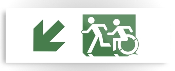 Accessible Means of Egress Icon Exit Sign Wheelchair Wheelie Running Man Symbol by Lee Wilson PWD Disability Evacuation Metal Printed 96